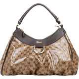 Gucci Monogram GG Crystal Abbey D-Ring Hobo Shoulder Bag