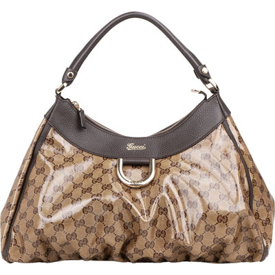Gucci Monogram GG Crystal Abbey D-Ring Hobo Shoulder Bag - vintageandkickz
