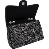 Chanel Sequin Tweed Palladium CC Jumbo Double Flap Crossbody Bag