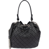 Chanel Quilted Lambskin Palladium CC Drawstring Bucket Handbag