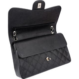 Chanel Quilted Caviar Leather Palladium Jumbo Double Flap Crossbody Bag