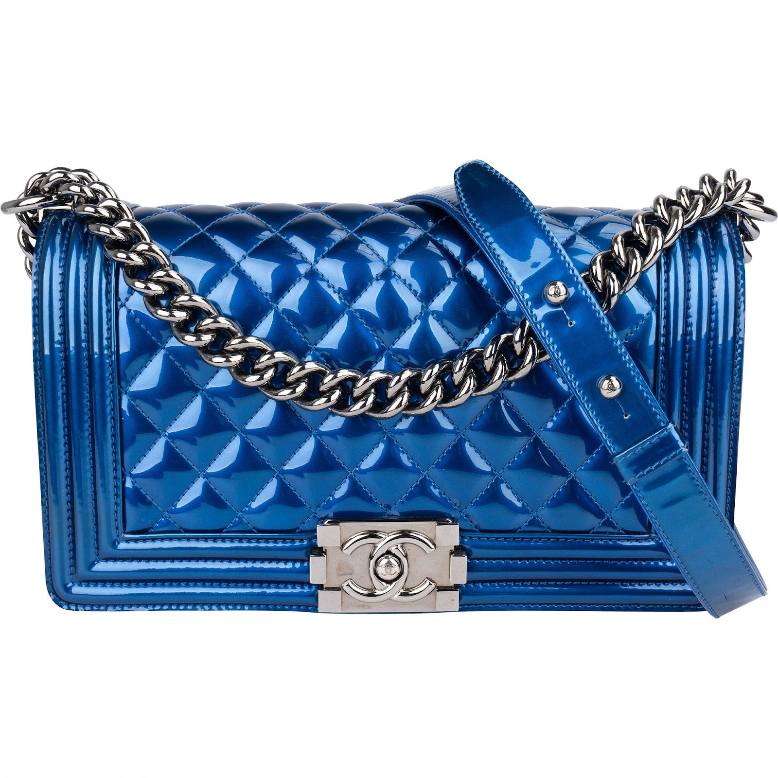 Chanel Quilted Patent Leather Boy Single Flap Crossbody Bag xx flecken auf der Lackleder Klappe? - vintageandkickz