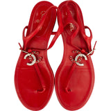 Chanel Red Lambskin Crystal CC Woven Thong Sandals (38)