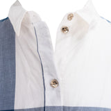 Burberry Blue Check Monogram Cotton Longsleeve Blouse Dress (IT46)