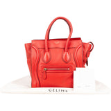 Céline Red Grained Leather Luggage Handbag
