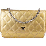Chanel Ribbed Metallic Patent Leather Wallet On Chain Crossbody Bag - vintageandkickz