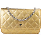 Chanel Ribbed Metallic Patent Leather Wallet On Chain Crossbody Bag - vintageandkickz