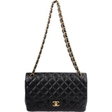 Chanel Caviar Leather Palladium Jumbo Double Flap Crossbody Bag