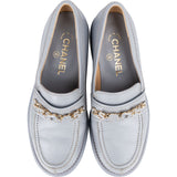 Chanel Blue Leather Chain Charm Loafers Shoes (37,5)