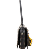 Prada Saffiano Leather Studded Fringe Turnlock Cahier Shoulder Bag