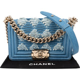 Chanel Denim Frayed Chevron Pleated Small Boy Crossbody Bag