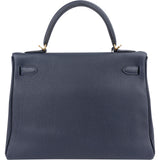 Hermès Blue Nuit Togo Leather Gold Kelly 32 Sellier Handbag