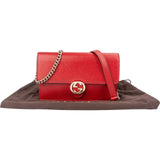 Gucci Pebbled Leather Interlocking GG Wallet On Chain Crossbody Bag