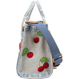 Coach Field Tote 22 in Signature Denim Cherry Embroidery Handbag