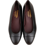 Chanel Black Leather Cap Toe Uniform Ballerina Heel Flats (35,5)