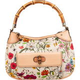 Gucci Leather and Canvas Flora Bamboo Handbag
