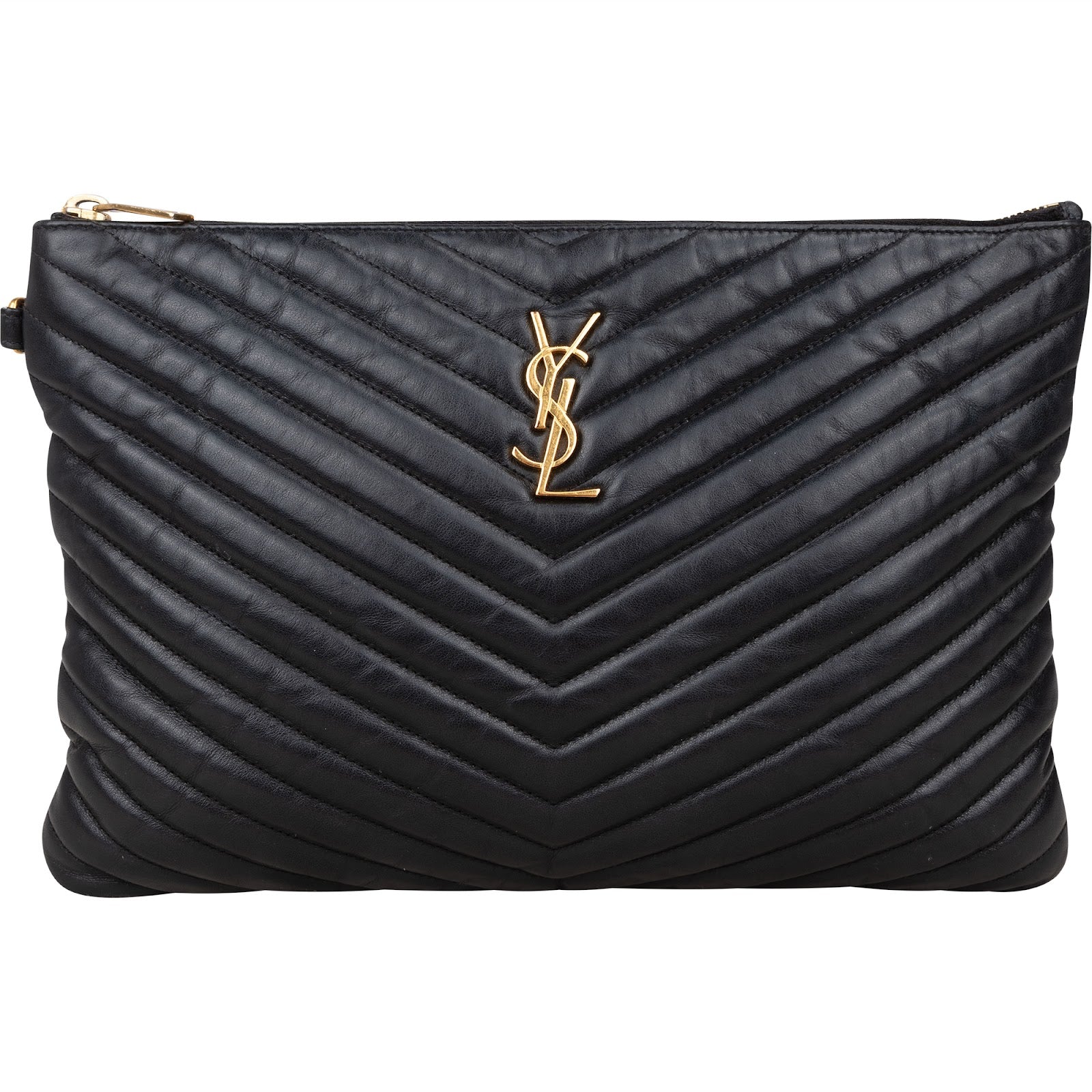 Saint Laurent Quilted Chevron Leather Clutch - vintageandkickz