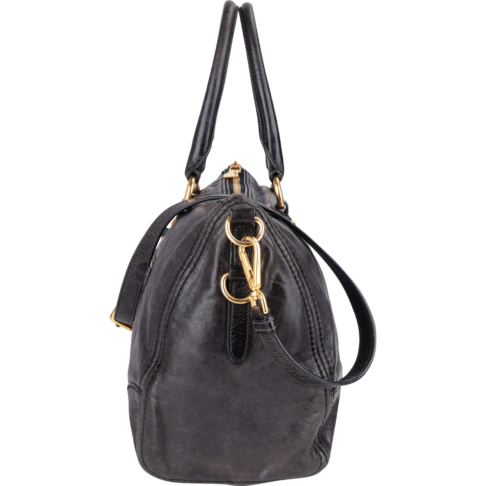 Prada Black Vitello Leather City Handbag - vintageandkickz