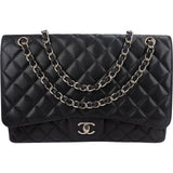 Chanel Quilted Caviar Leather Palladium Maxi Single Flap Crossbody Bag