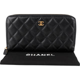 Chanel Quilted Caviar Leather Classic Long Zip Around Wallet