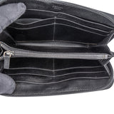 Prada Black Saffiano Leather Triangle Zip Around Wallet