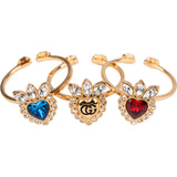 Gucci Gold Tone Crystal Crown Hearts Ring Set (#52-53)