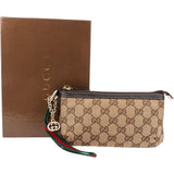 Gucci Monogram GG Supreme Canvas Web Wristlet Pouch Bag