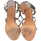 Valentino Bronze Leather Rockstud Caged Block Heel Sandals (38)
