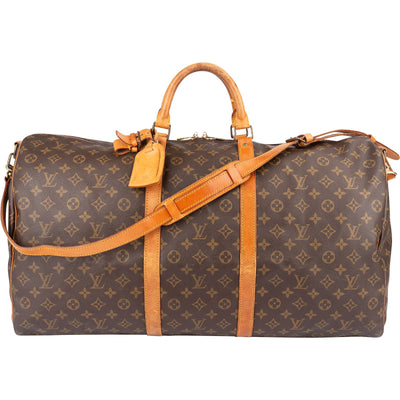[🔄️B18 / F53] Louis Vuitton Monogram Canvas Keepall 55 Bandoulière Travel Bag - vintageandkickz
