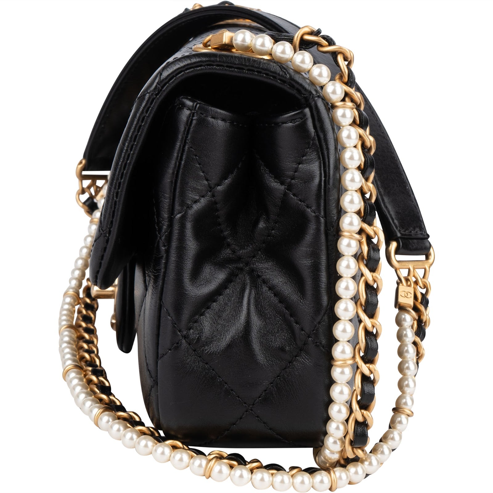Chanel Quilted Lambskin Pearl Mini Single Flap Crossbody Bag - vintageandkickz