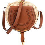 Chloé Raffia Grained Calfskin Marcie Small Round Saddle Crossbody Bag