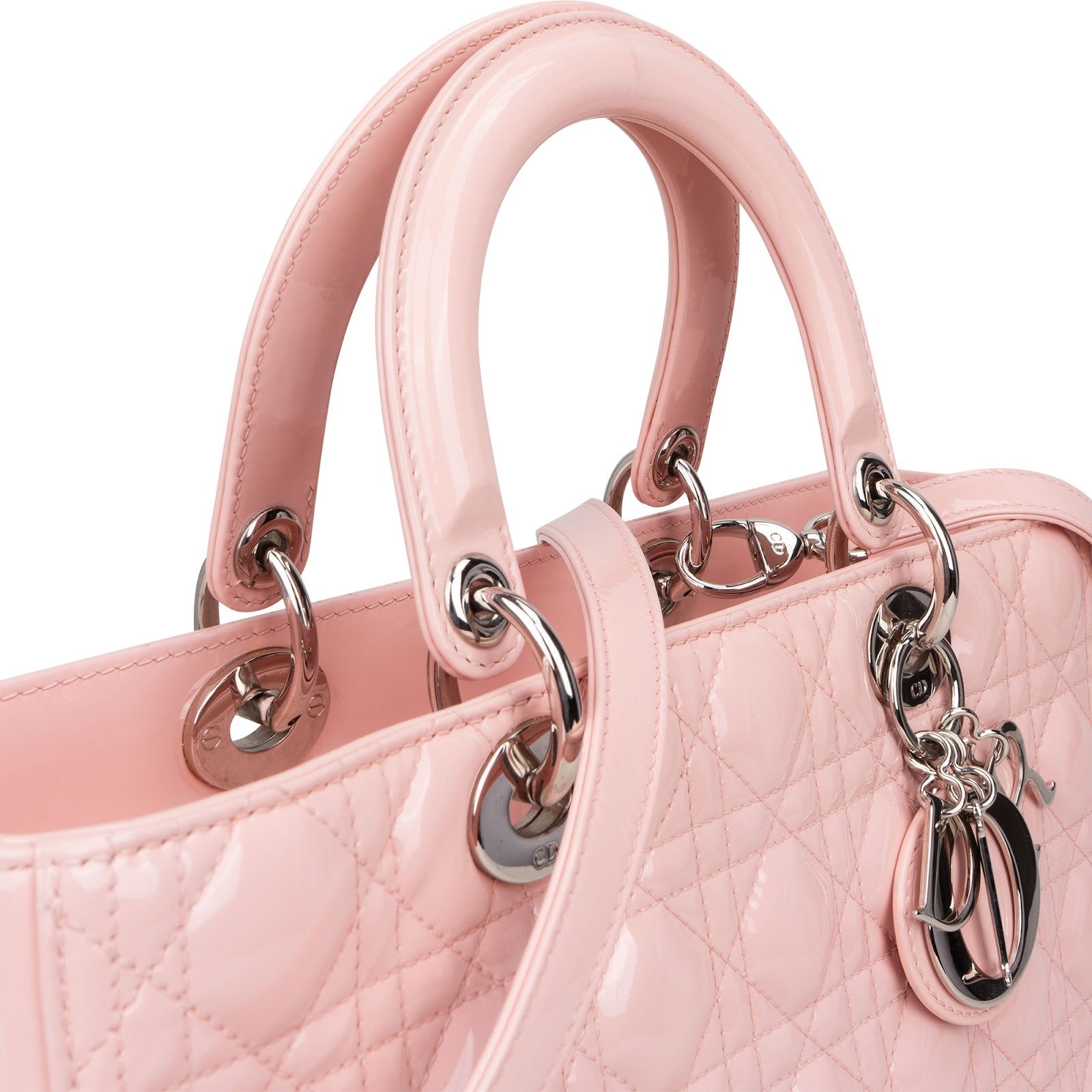 [🔄️B09 / F25] Christian Dior Pink Patent Leather Large Lady Dior Handbag - vintageandkickz