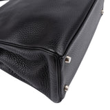 Hermès Noir Clemence Leather Palladium Kelly 32 Handbag
