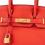 Hermès Rouge Pivoine Togo Leather Gold Birkin 30 Handbag