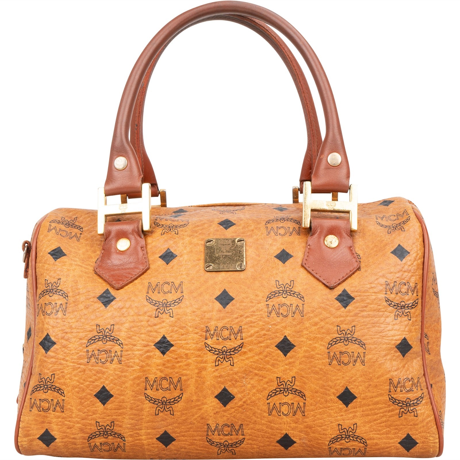 MCM Monogram Visetos Boston Handbag - vintageandkickz