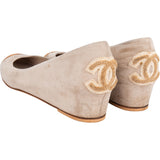 Chanel Beige Suede Cork Cap Toe Wedge Ballerina Flats (37)