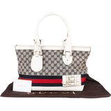 Gucci Monogram GG Canvas Sherry Line White Tote Shoulder Bag - vintageandkickz