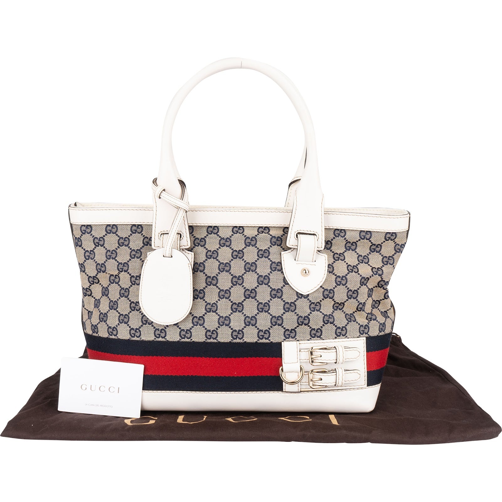 Gucci Monogram GG Canvas Sherry Line White Tote Shoulder Bag - vintageandkickz