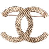 Chanel Gold Tone Perforated CC Brooch