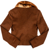 Christian Dior Brown Double Breasted Wool Fur Collar Trench Jacket (D38 / FR40)