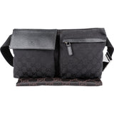 Gucci Black Leather Monogram GG Canvas Belt Crossbody Bag