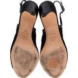Chanel Leather Lace Mesh Pearl CC Slingback Peep Toe Pumps (37)