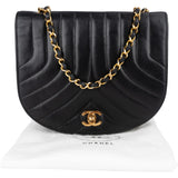 Chanel Chevron Lambskin Half Moon Single Flap Crossbody Bag