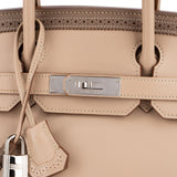 Hermès Swift Blanc Gris Perle Ghillies Palladium Birkin 30 Handbag
