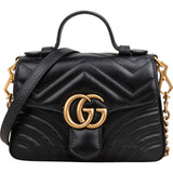 Gucci Black Leather GG Marmont Small Top Handle Handbag