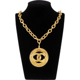 Chanel Gold Tone Vintage CC Rope Medallion Necklace