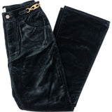 Celine Black Velvet Triomphe Chain Velvet Straight Cut Trousers Pants (28)