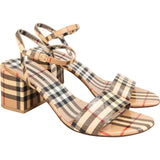 Burberry Nova-Check Monogram Patent Leather Cornwall Block Heel Sandals (39)