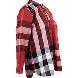 Burberry Red Check Monogram Ruffle Longsleeve Blouse (IT44)
