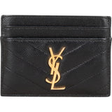 Saint Laurent Grain de Poudre Leather Chevron Card Holder